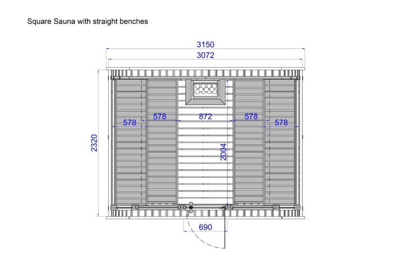 Plan_Square Sauna with straight benches